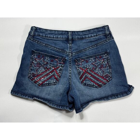 Shyanne Women's Stars & Stripes Sequined Back Pocket Denim Shorts - Size 26x3 - Picture 2 of 5